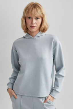 DeFactoFit Standart Fit Kapusonlu Skuba Dalg?c Sporcu Basic Sweatshirt