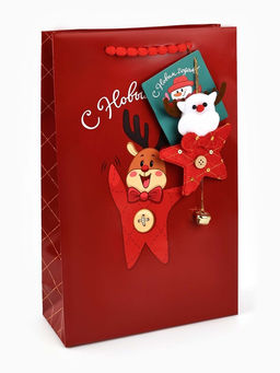 Пакет подарочный С Новым годом, с ёлочной игрушкой и шильдиком, Дед Мороз, 25.5?30?9 см