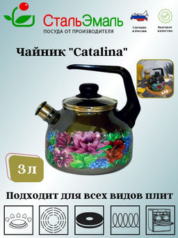Чайник для плиты 3,0л сф.со св. "Каталина" мокр.асф. 1RC12