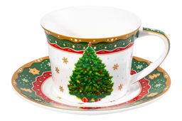 Чайн. пара 2 пр. 250 мл 12,5*9,5*7 см Новогодняя елка зеленый узор, NEW BONE CHINA - Elan gallery фото 7