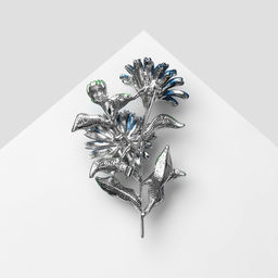 Брошь «Цветы Календулы», синяя, зелёный в серебре