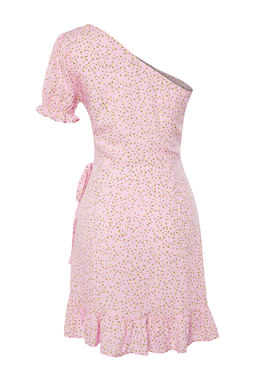 Lila Cicek Desenli F?rf?r Etekli Asimetrik Yaka Viskon Mini Dokuma Elbise TWOSS24EL00860 - Trendyolmilla фото 8