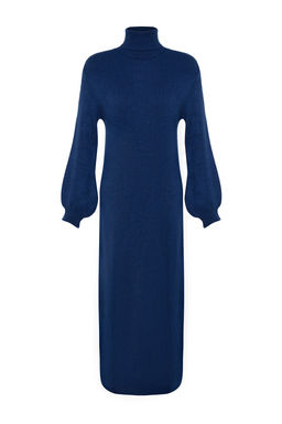 Indigo Midi Triko Yumusak Dokulu Kazak Elbise TWOAW24EL00033