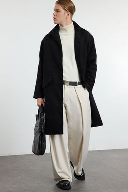 Trendyolmilla Man Antrasit Oversize Fit Dik Yaka Uzun Kase K?sl?k Kaban TMNAW25KB00005  фото 11