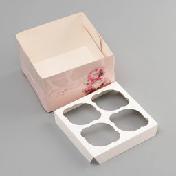 Цена за 5 шт. Коробка для 4 капкейка с прозрачной крышкой, 8 марта, 16?16?10 см