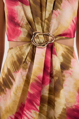 Trendyolmilla Pembe Soyut Desenli Duz Kesim Cut Out Detayl? Maxi Dokuma Elbise TWOSS25EL00788 фото 3