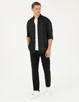 Siyah Slim Fit %100 Keten G_mlek