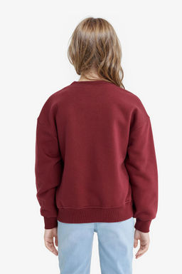 Relax Fit Bisiklet Yaka Bask_l_ __i Yumu_ak T_yl_ Sweatshirt K_z _ocuk - Defacto фото 4