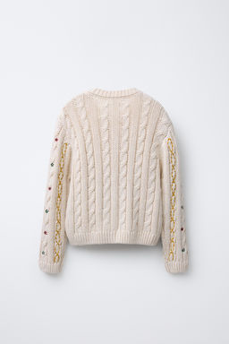 EMBROIDERED CABLE-KNIT CARDIGAN - Zara фото 2