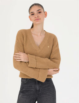 Светло-коричневый свитер Oversize с V-образным вырезом - Pierre cardin фото 3