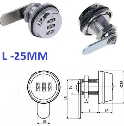 Мебельный - Почтовый кодовый замок с прямым ригилем 25мм,