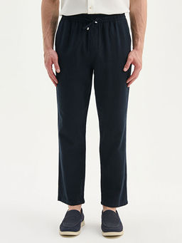 Standart Kal?p Keten G?r?n?ml? Erkek Pantolon