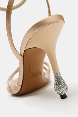 SANDALIA TAC?N APLIQUE BRILLANTE / Beige - Zara фото 9