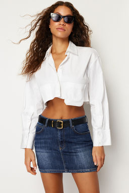 TRENDYOLMILLA Koyu Mavi Dusuk Bel Mini Denim Etek TWOSS24ET00097