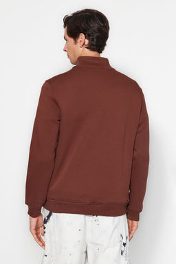 Kahverengi Regular/Normal Kesim Dik Yaka Fermuarl? Pamuklu Basic Ici Polar Sweatshirt TMNAW24SW00041