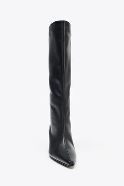 LEATHER KITTEN HEEL BOOTS - Zara фото 9
