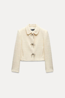 TEXTURED JACKET WITH BOW BUTTON - Zara фото 9