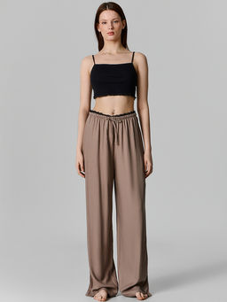 Брюки домашние женские коричневые с кружевом