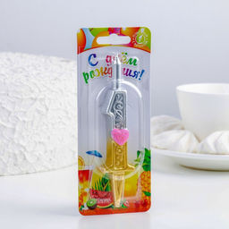 Свеча для торта «Сердечки» серебряно-золотая, 10.2 см, цифра 1