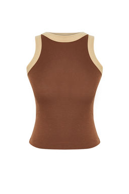 Kahverengi Halter Yaka Kontrast Biye Detayl? Fitilli Esnek Orme Atlet TWOSS24AL00027