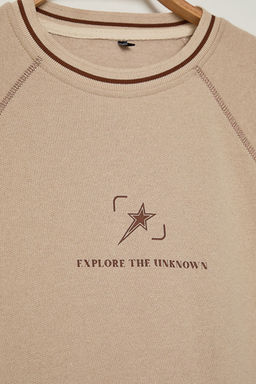 TRENDYOL MAN Bej Regular/Normal Kesim Dikis ve Yaka Triko Bant Detayl? Bask?l? Sweatshirt TMNAW25SW00166 - Trendyolmilla фото 10