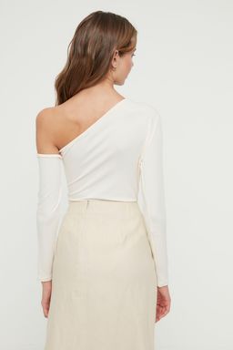 Ekru Asimetrik Yaka Uzun Kollu Esnek C?tc?tl? Orme Body TWOAW22BD0080