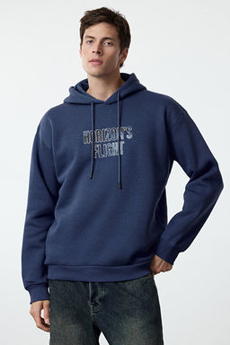 Indigo Oversize/Geni_ Kesim Kap__onlu Nak__l_ __i Polarl_ Sweatshirt TMNAW25SW00038
