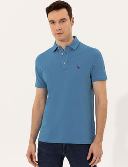 Kobalt Mavi Polo Yaka Slim Fit Basic T-Shirt