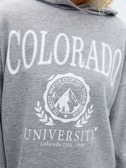 Kap??onlu Bask?l? Oversize Kad?n Sweatshirt Tunik