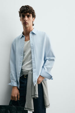 CAMISA REGULAR FIT ALGOD?N - SEDA / Celeste - Zara фото 6