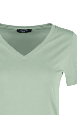 Pembe-Mint %100 Pamuk 2li Paket Basic V Yaka Orme T-Shirt TWOSS23TS00002