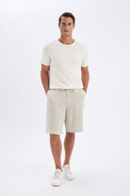Relax Fit Keten Kar?s?ml? Bermuda Sort