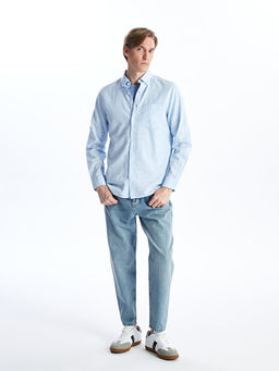 Regular Fit Uzun Kollu Keten Kar???ml? Erkek G?mlek