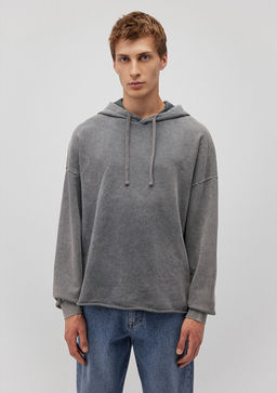 Kapusonlu Gri Sweatshirt - Mavi фото 3