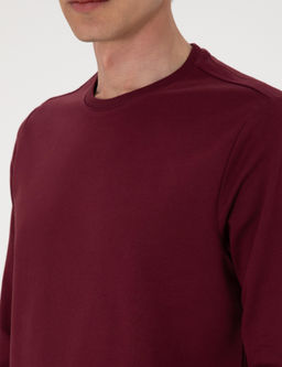 Bordo 2 _plik Regular Fit Bisiklet Yaka Basic Sweatshirt