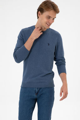 Erkek Slim Fit Bisiklet Yaka Koyu Mavi Melanj Basic Kazak - U.s. polo assn фото 3