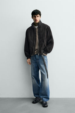 CRINKLED-EFFECT BOMBER JACKET