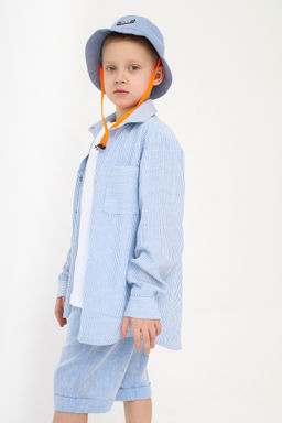 Рубашка-хенли Лен, голубой меланж - Inzibe фото 48