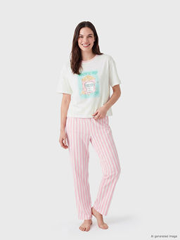 Bisiklet Yaka Bask?l? Kad?n Pijama Tak?m?