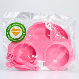 Тарелка детская с вилкой и ложкой, МИКС