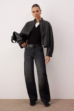 Ozel Koleksiyon Mavi Yuksek Bel Renk Bloklu Wide Leg Genis Paca Jeans TWOAW26JE00099 - Trendyolmilla фото 11