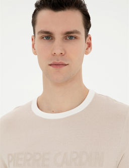 Bej Slim Fit Bisiklet Yaka Triko Ti__rt - Pierre cardin фото 2