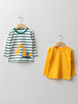 Bisiklet Yaka Uzun Kollu Pamuklu Erkek Bebek Ti??rt 2li