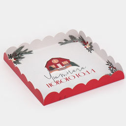 Цена за 5 шт. Коробка для кондитерских изделий новогодняя с пластиковой крышкой «Хюгге», 21×21×3 см