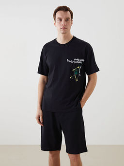 Bisiklet Yaka K?sa Kollu Bask?l? Penye Erkek Ti??rt