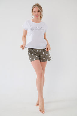 Пижама женская из футболки и шорт из кулирки Алиса горох хаки - Амадэль фото 10