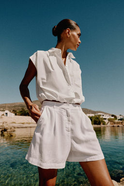 CAMISA CORTA CUADRO VICHY / Blanco
