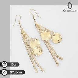 Серьги висячие Круги мятые с цепочками, цвет золото, 9см