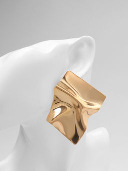 Серьги металл «Атмосфера» ромб мятый, цвет золото