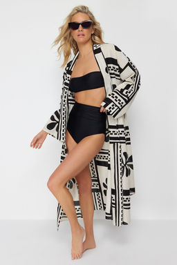 Plaj Giyim %100 Pamuk Cicek Desenli Dokuma Kusakl? Maxi Kimono&Kaftan TBESS24KM00013